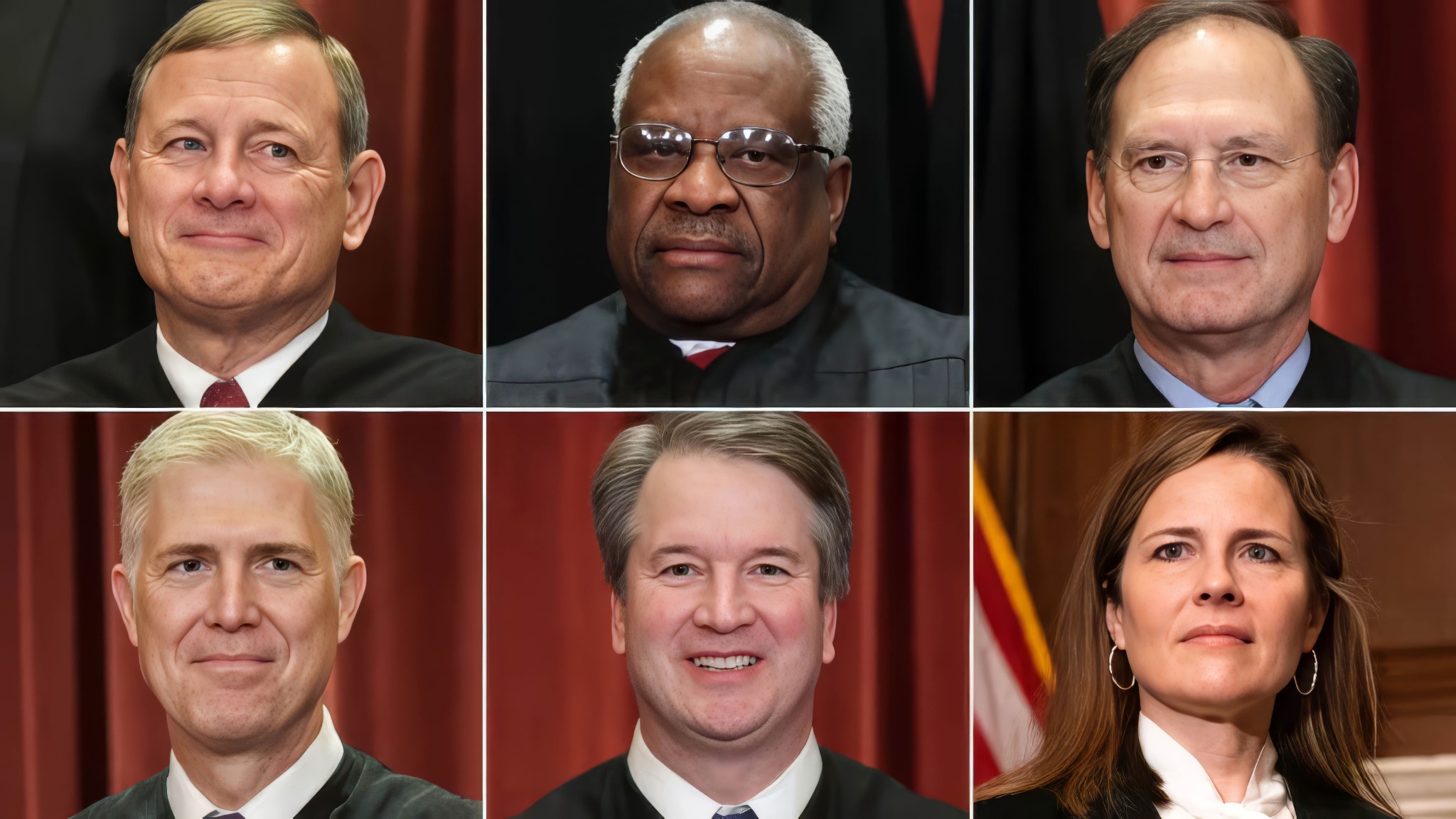 Six-portrait collage arguing that too much authority is concentrated in too few hands.