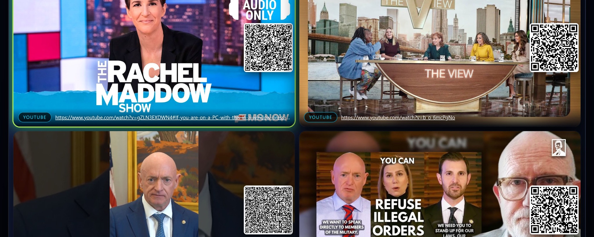 Broken grid regression context: media tiles and QR overlays
